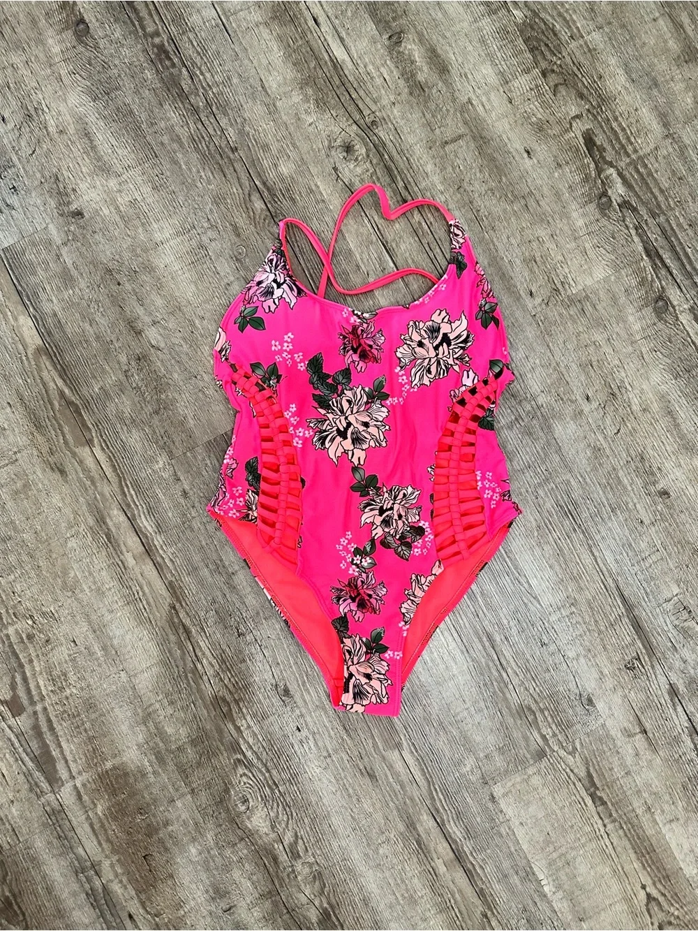 TiniBikini Hot Pink Floral One-Piece with Strappy Side Detail